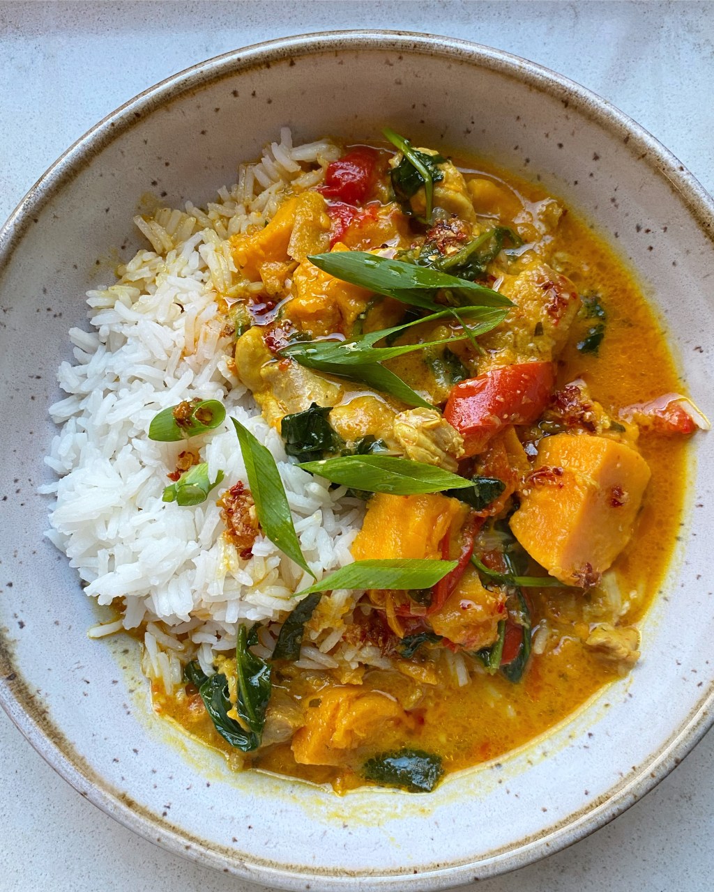 Staying at home…so enjoy Thai Chicken w/Sweet Potatoes &&nbsp;Peppers